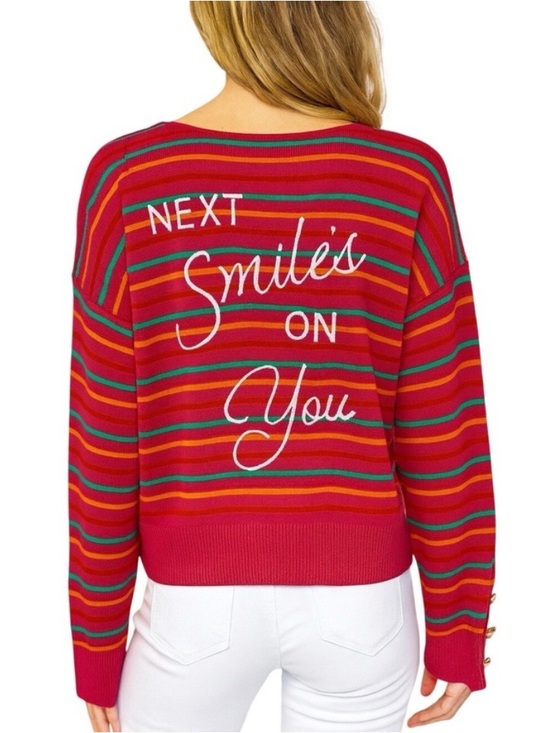 Kerri Rosenthal Sweaters - Kerri Rosenthal “Next Smile’s On You” Stripe Embroidered Sweater SZ M EUC